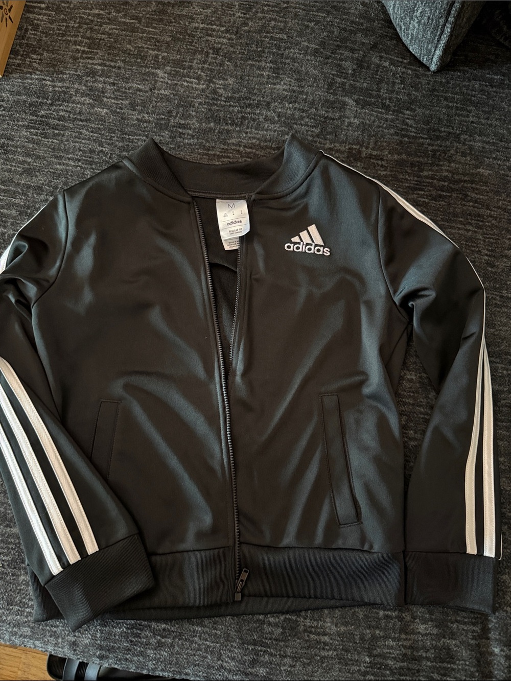 Adidas Kids Black Track Jacket with White Stripes